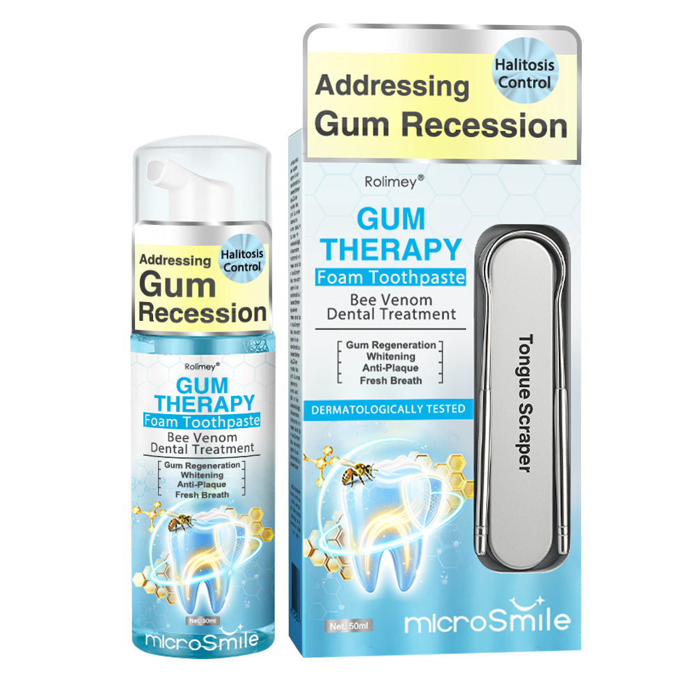 Rolimey® MicroSmile Bee Venom Dental Treatment Ultra-fine Foam Toothpaste with Tongue Scraper