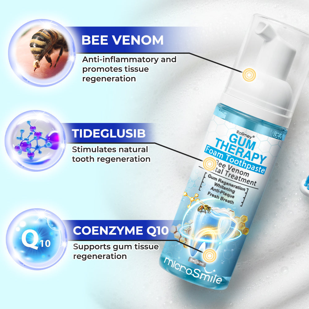 Rolimey® MicroSmile Bee Venom Dental Treatment Ultra-fine Foam Toothpaste with Tongue Scraper