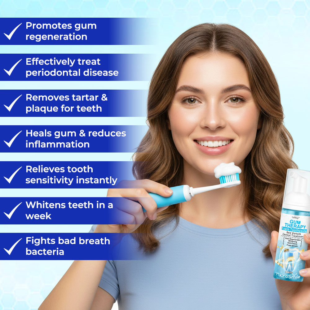 Rolimey® MicroSmile Bee Venom Dental Treatment Ultra-fine Foam Toothpaste with Tongue Scraper