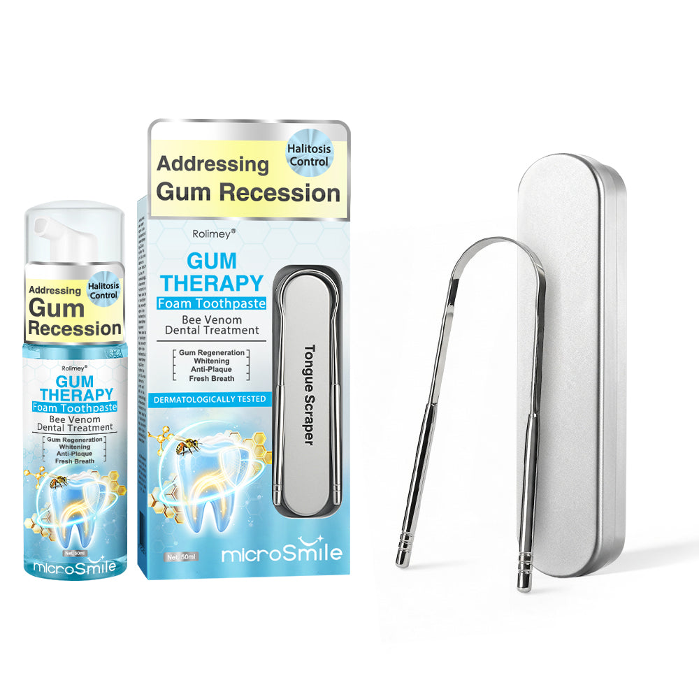 Rolimey® MicroSmile Bee Venom Dental Treatment Ultra-fine Foam Toothpaste with Tongue Scraper