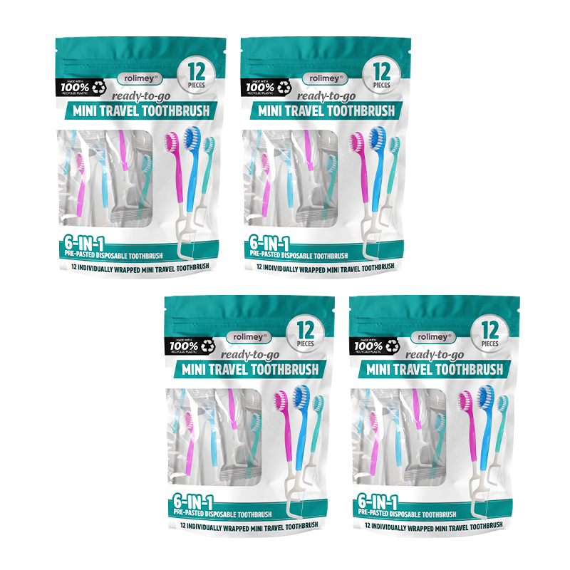 ⭐️Rolimey® 6-in-1 Ready-to-Go Mini Travel Toothbrush with Floss & Toothpick, No Rinsing Needed, Individually Wrapped & TSA Friendly